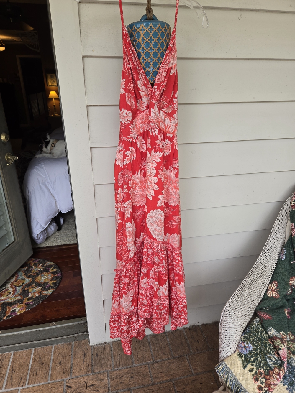 Angie Coral Red Floral Maxi Dress with Spaghetti Straps
